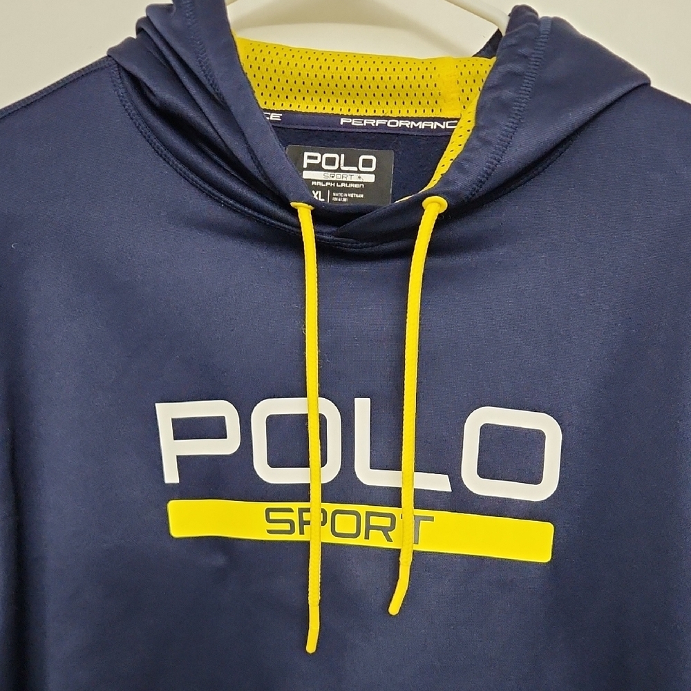 Polo by Ralph Lauren Men's Dark Blue Hoodie with Yellow Accents - Picture 3 of 7